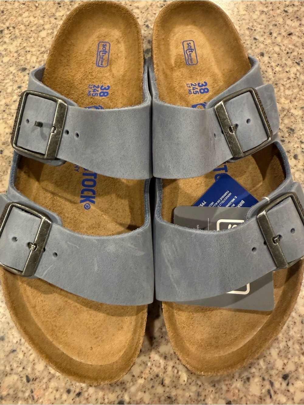 Birkenstock Arizona Double Strap Sandals in Blue oiled leather size 38 soft foot